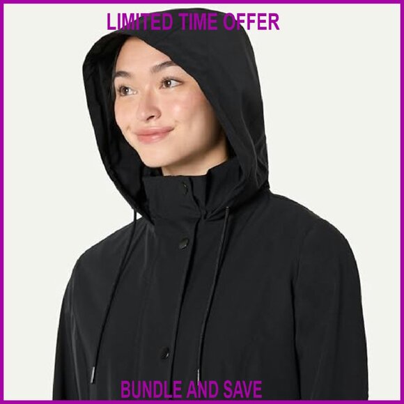 Women's Relaxed Fit Waterproof Nylon Hooded Rain Jacket Long - Picture 5 of 8
